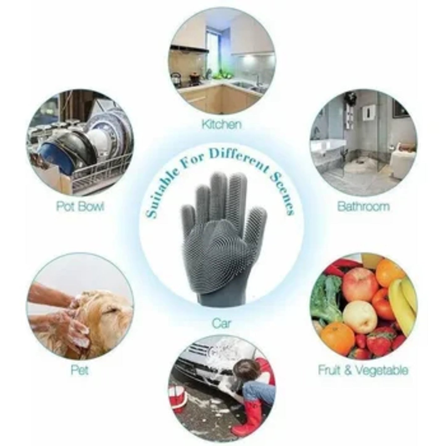 Magic Dish Washing Silicone Gloves with Wash Scrubber, Heat Resistant,