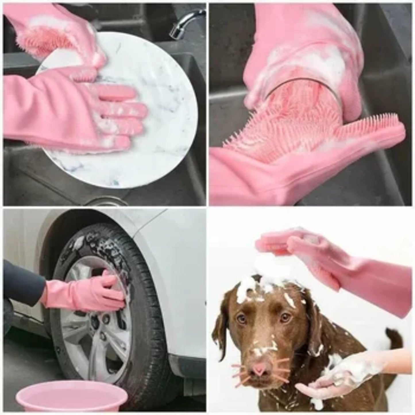 Magic Dish Washing Silicone Gloves with Wash Scrubber, Heat Resistant,