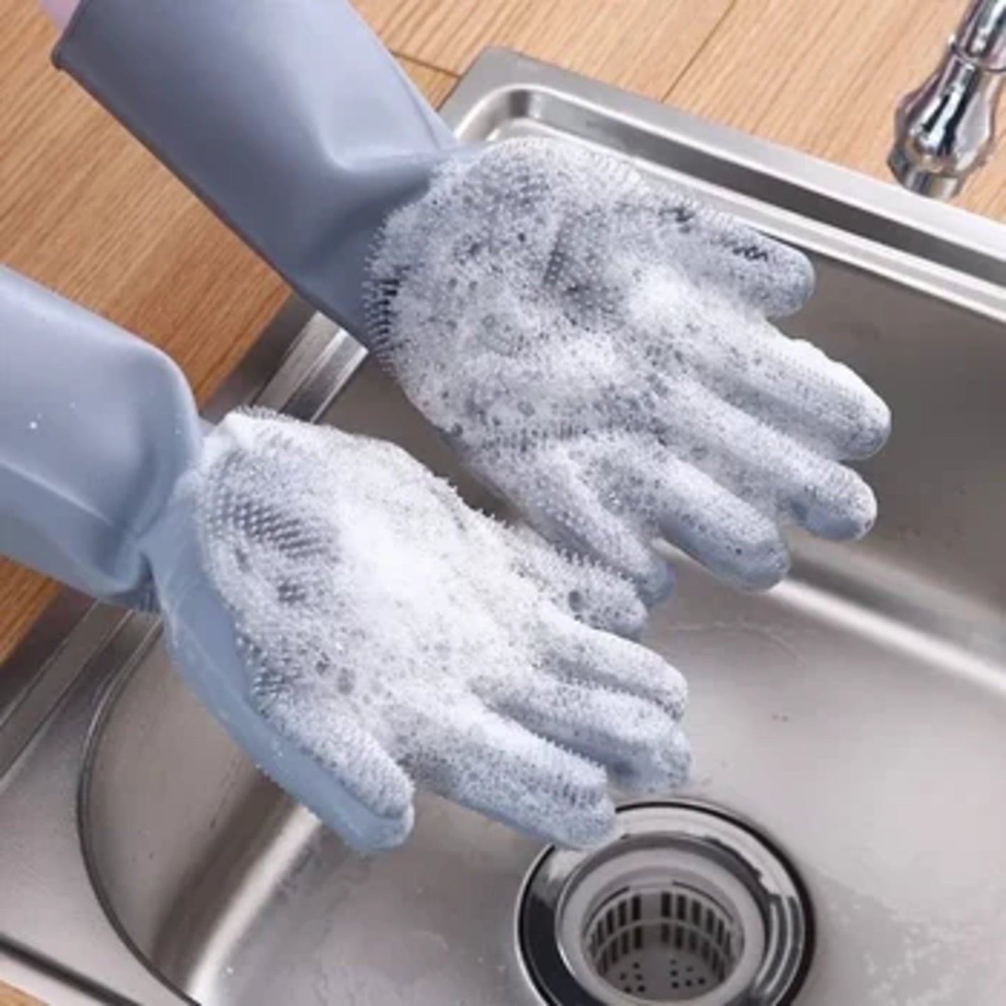 Magic Dish Washing Silicone Gloves with Wash Scrubber, Heat Resistant,