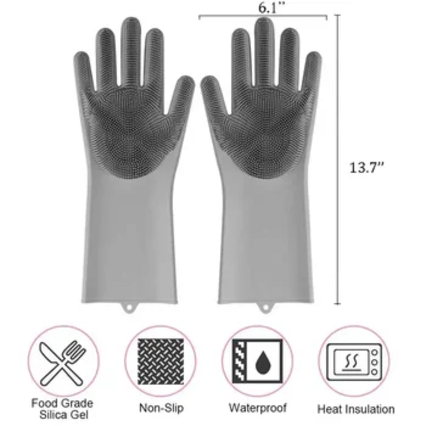 Magic Dish Washing Silicone Gloves with Wash Scrubber, Heat Resistant,