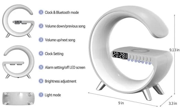 G63 4-in-1 RGB Bluetooth Speaker – LED Night Light, Alarm Clock, Desk Lamp & Wireless Charging