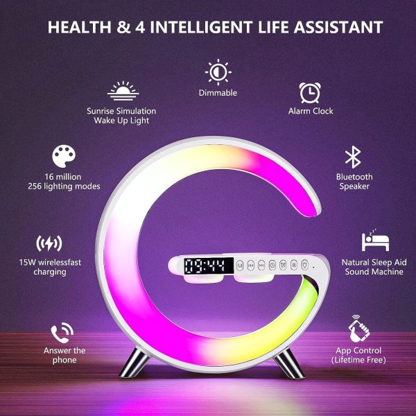 G63 4-in-1 RGB Bluetooth Speaker – LED Night Light, Alarm Clock, Desk Lamp & Wireless Charging