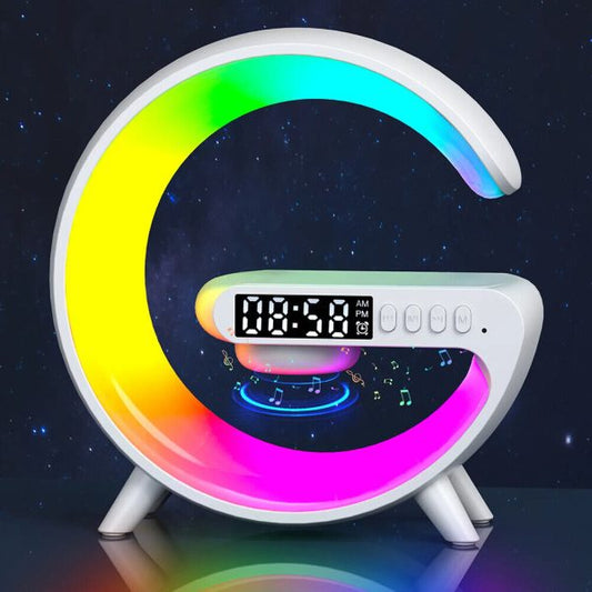 G63 4-in-1 RGB Bluetooth Speaker – LED Night Light, Alarm Clock, Desk Lamp & Wireless Charging