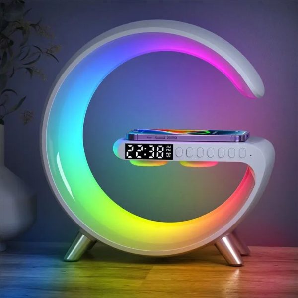 G63 4-in-1 RGB Bluetooth Speaker – LED Night Light, Alarm Clock, Desk Lamp & Wireless Charging