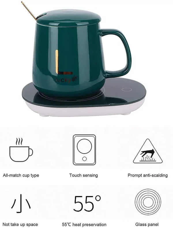 "USB Electric Heated Coffee Mug with Temperature Control Pad – Keep Your Drinks Warm"